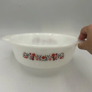 vintage white & pink floral "primrose" Fire King baking dish